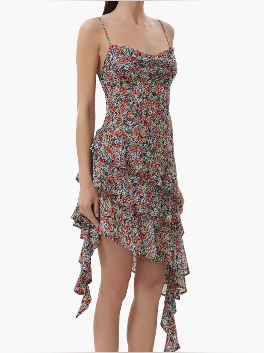 AFRM Ashmont Ruffle Tiered Dress | Floral Asymmetrical Mini Dress
